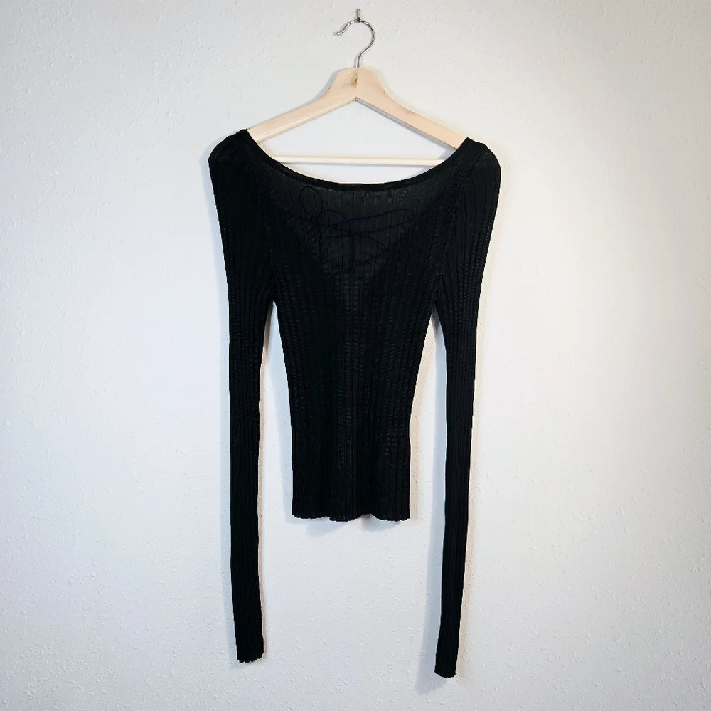 Free People Ribbed Low Back Cross Tie Long Sleeve Top Size Small NWT